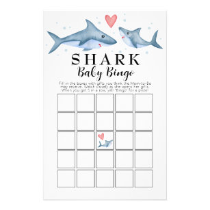 Shark Baby Shower Baby Bingo Game Card Flyer