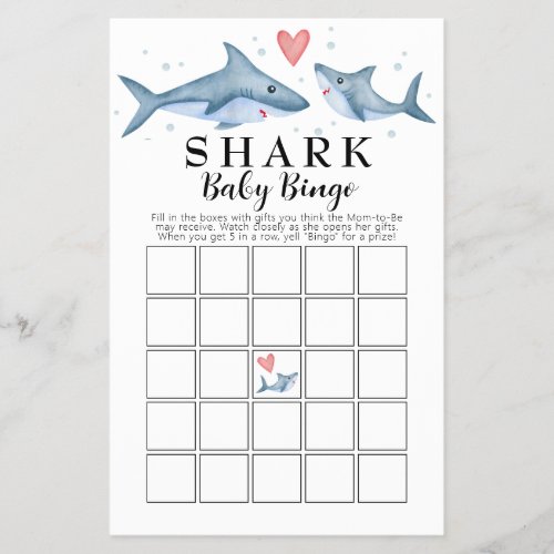 Shark Baby Shower Baby Bingo Game Card Flyer