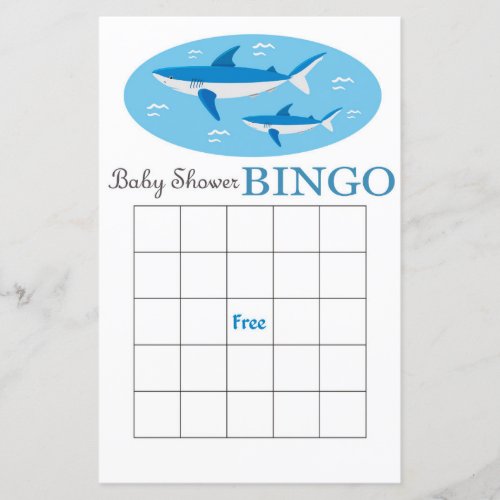 Shark baby shower bingo card