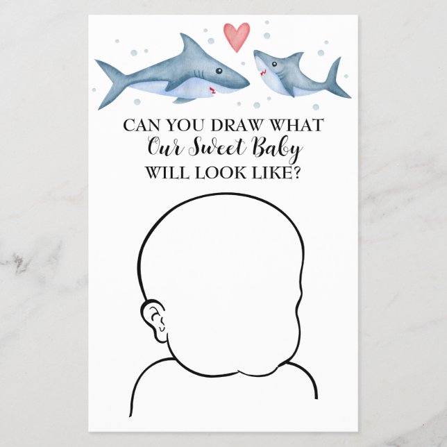 Shark Baby Shower "Can You Draw Baby?" Game Card Flyer (Front)