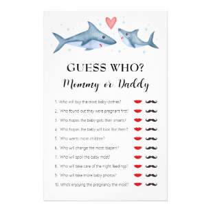 Shark Baby Shower Guess Who Mommy or Daddy Game Flyer