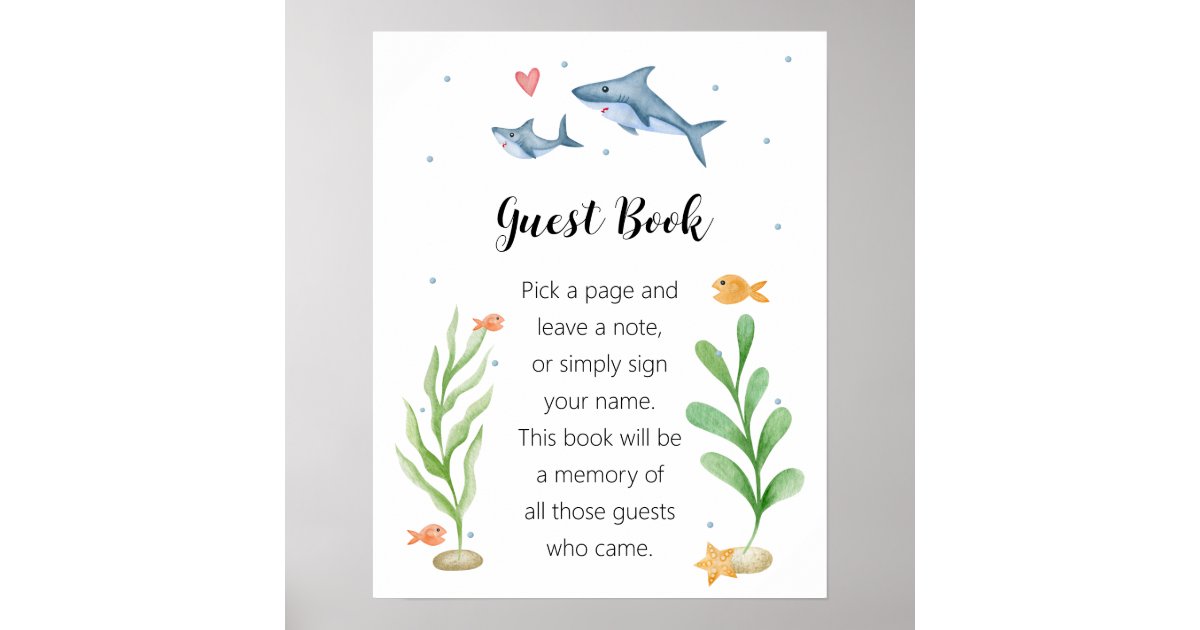 Shark Baby Shower Guest Book Sign Zazzle Shark baby shower guest book sign zazzle