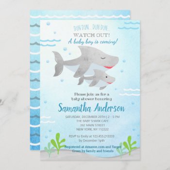 Shark Baby Shower Invitations For Baby Boy by SugarPlumPaperie at Zazzle