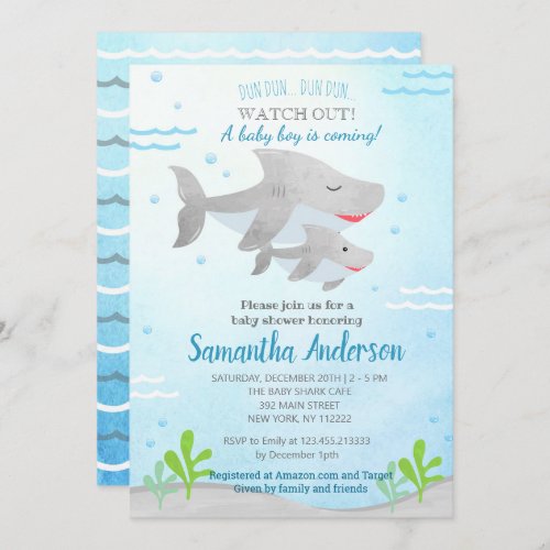 Shark Baby Shower Invitations for baby boy