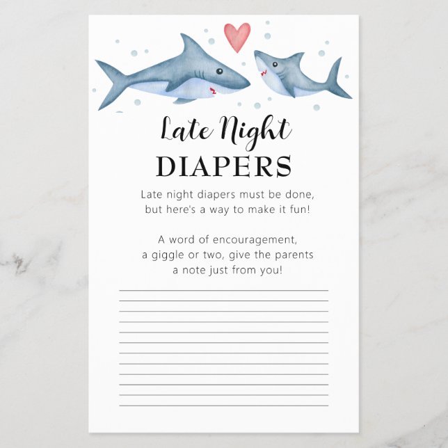 Shark Baby Shower Late Night Diapers Advice Card Flyer (Front)