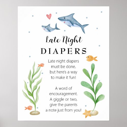 Shark Baby Shower Late Night Diapers Sign