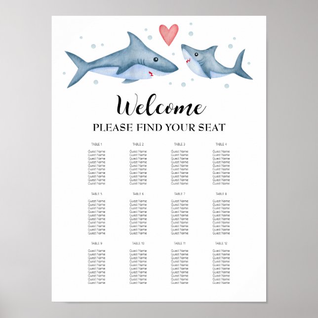 Shark Baby Shower Seating Chart Sign (Front)