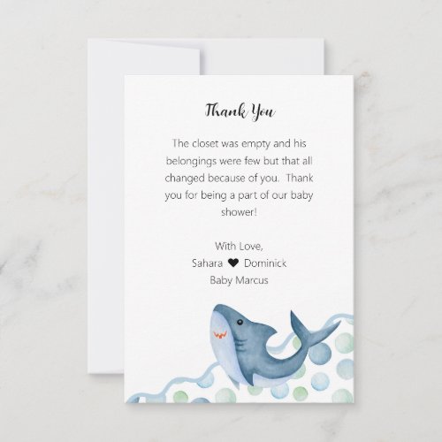 Shark Baby Shower Thank You Card Under the Sea