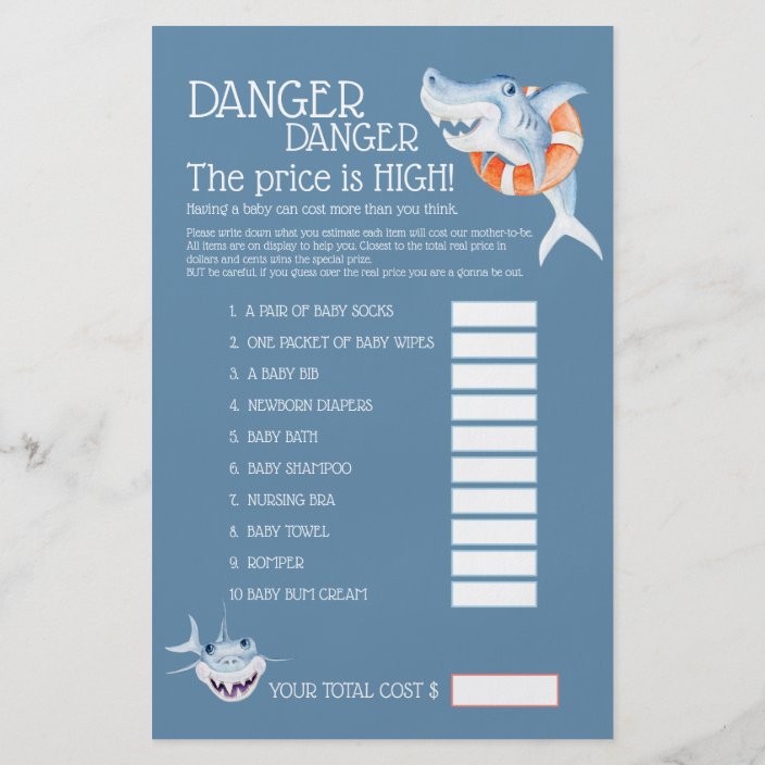 Shark Baby Shower Word Search Price Guess Game Flyer Zazzle Com