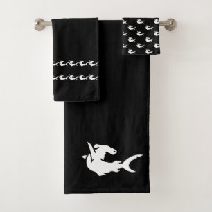 shark Bathroom Black and white towel set