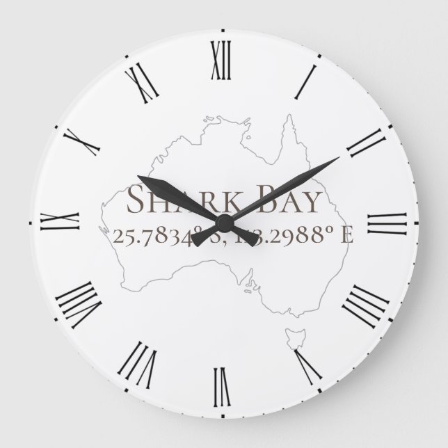 Shark Bay Latitude & Longitude  Large Clock (Front)