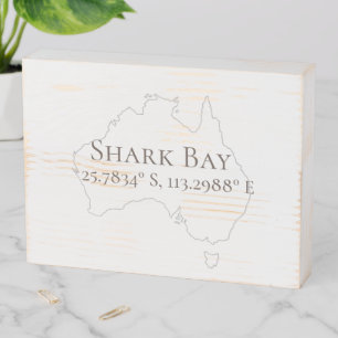 Shark Bay Latitude & Longitude Wooden Box Sign