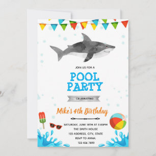 Shark beach pool party invitation