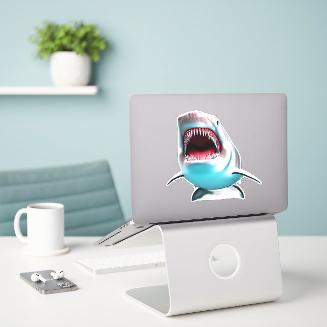 Shark Big Jaws  Sticker (Laptop On Desk)