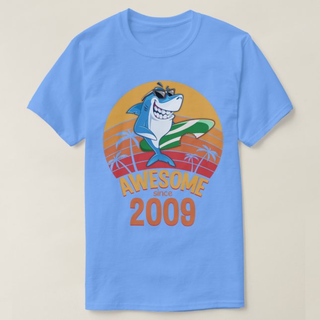 Shark Birthday 11 Years Old Surf Awesome Since 200 T-Shirt (Design Front)