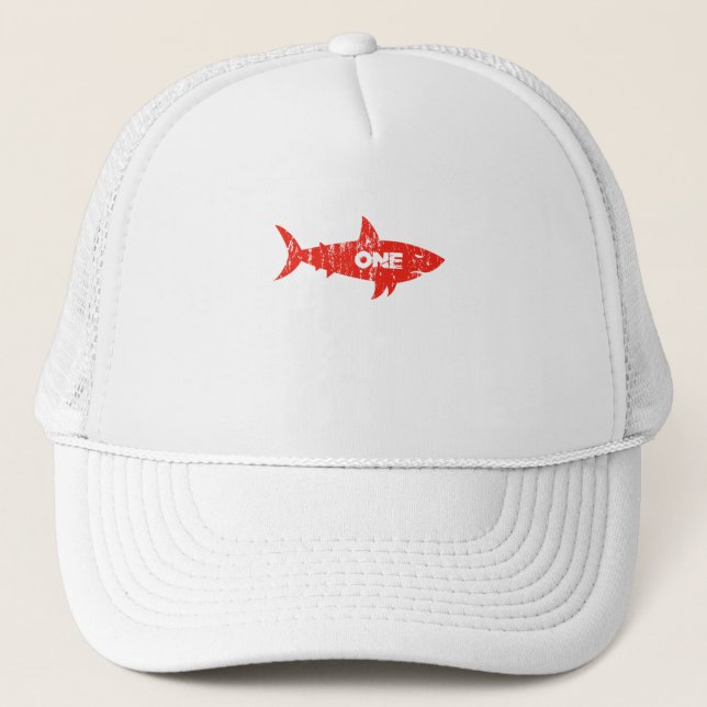 SHARK BIRTHDAY 1 Year Old 1st Birthday Toddler Trucker Hat (Front)