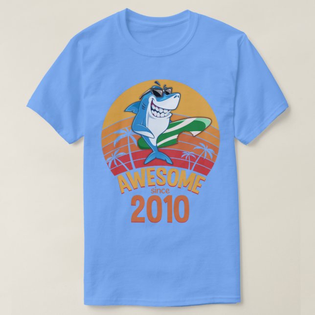 Shark Birthday AA Years Old Surf Awesome Since AAA T-Shirt (Design Front)