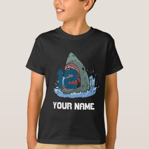 Shark birthday boy name and age T_Shirt