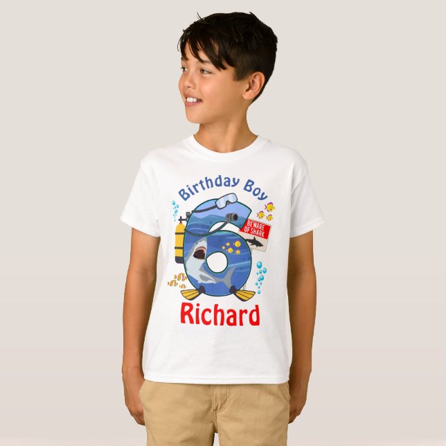 Shark Birthday Boy Sixth  T-Shirt (Front Full)