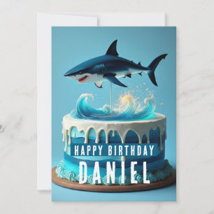 Shark Birthday Card - Ocean Waves Cake Design