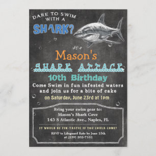 Shark Birthday Chalkboard Invitation