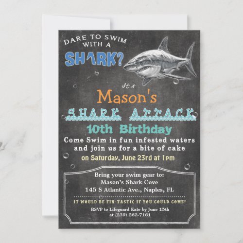 Shark Birthday Chalkboard Invitation