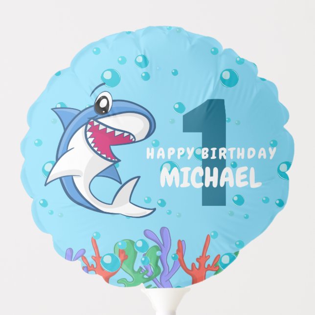 Shark Birthday First Bday Ocean Kids Balloon (Front)
