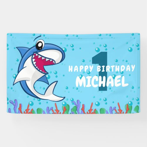 Shark Birthday First Bday Ocean Kids Banner