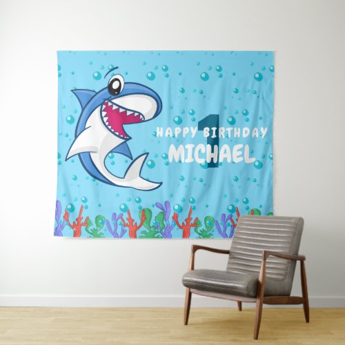 Shark Birthday First Bday Ocean Kids Tapestry