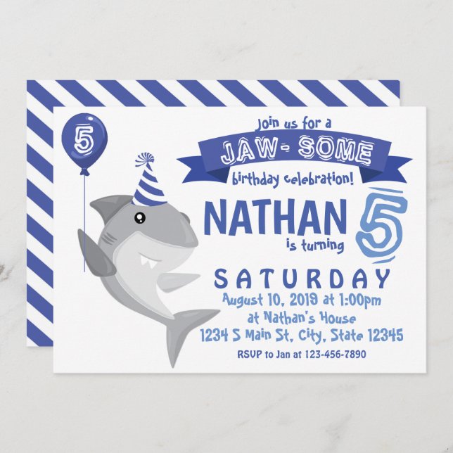 Shark Birthday Invitation (Front/Back)