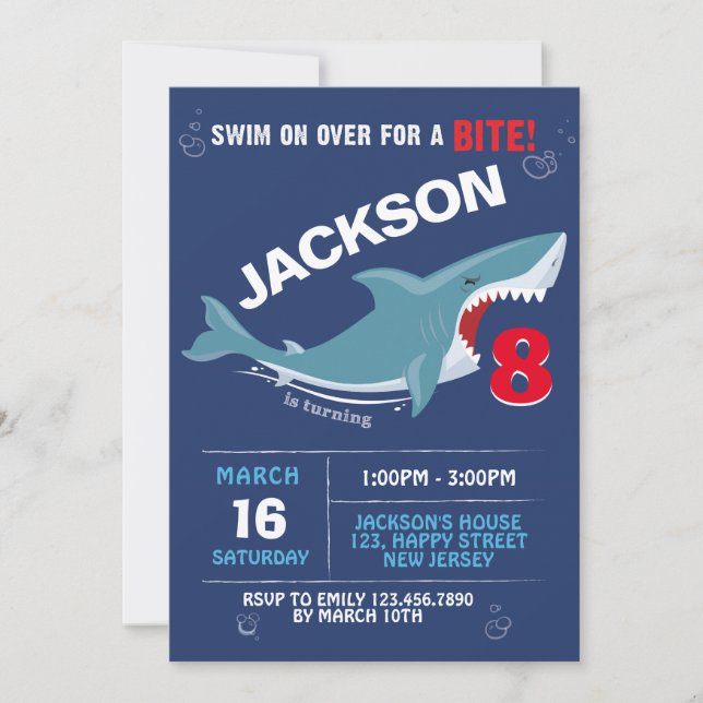 Shark Birthday Invitation. Bite party Invitation (Front)