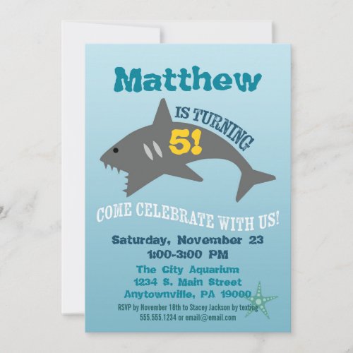 Shark Birthday Invitation Boy Aquarium Invite