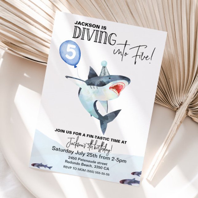 Shark Birthday invitation - Dive into FIVE (Shark Birthday Invitation - DIVE INTO FIVE)