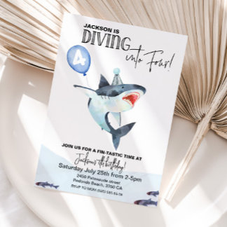 Shark Birthday invitation - Dive into FOUR