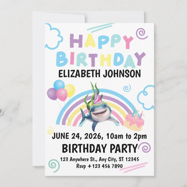 Shark Birthday Invitation in  (Front)