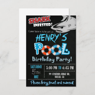 Shark birthday invitation, Pool party Invitation