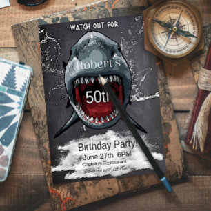 Shark Birthday Invitation, Shark Attack, Invitation