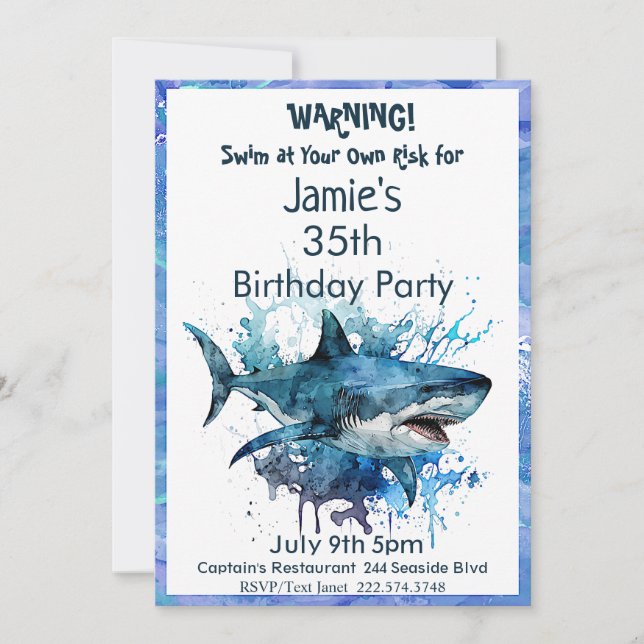 Shark Birthday Invitation, Shark Attack, Invitation (Front)