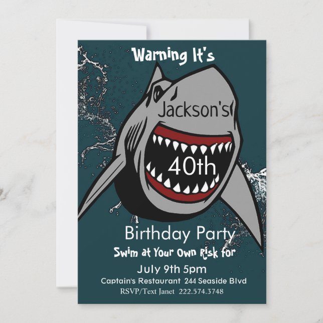 Shark Birthday Invitation, Shark Attack, Invitation (Front)
