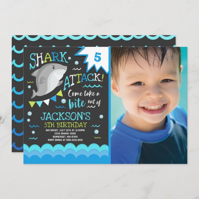 Shark Birthday Invitation Shark Pool Party (Front/Back)