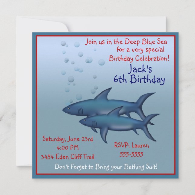 Shark Birthday Invitations (Front)