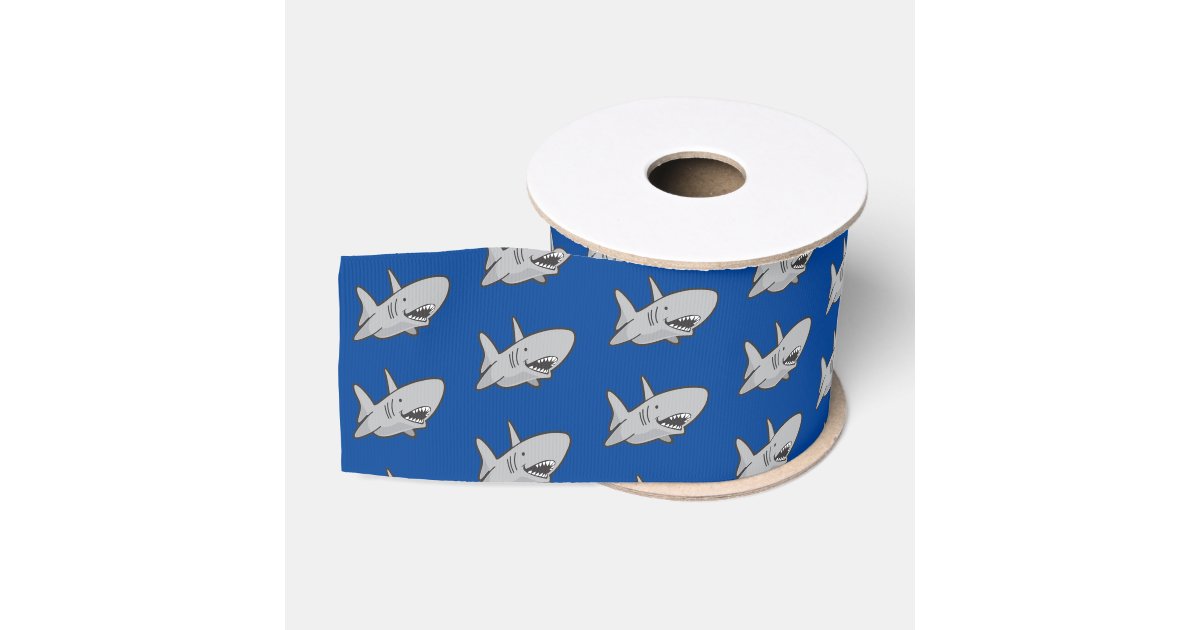 Shark birthday Party Blue Grosgrain Ribbon | Zazzle