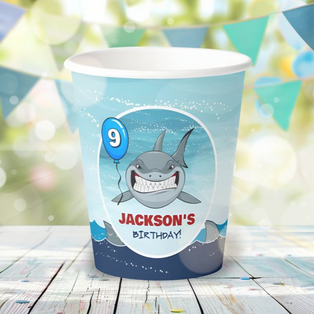 Shark Birthday Party Blue Paper cup (Creator Uploaded)