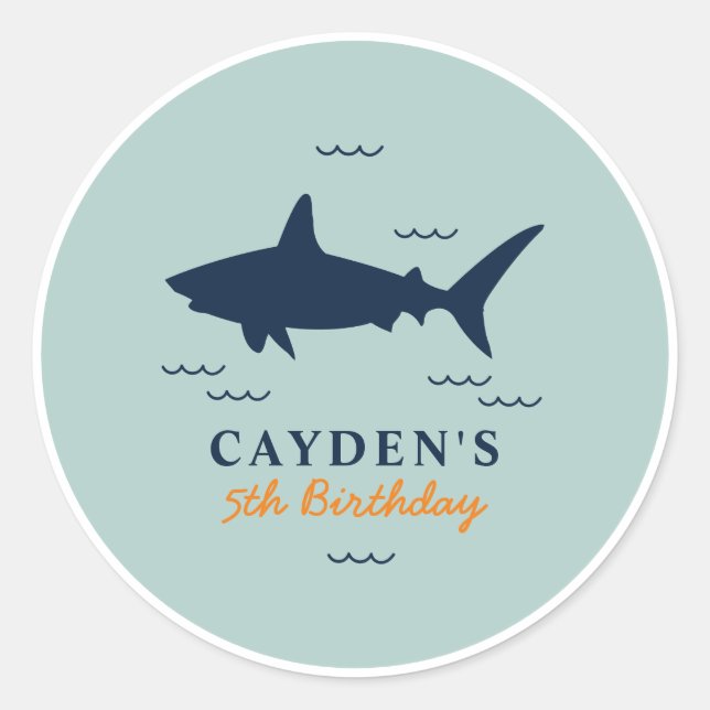 Shark birthday Party Classic Round Sticker (Front)