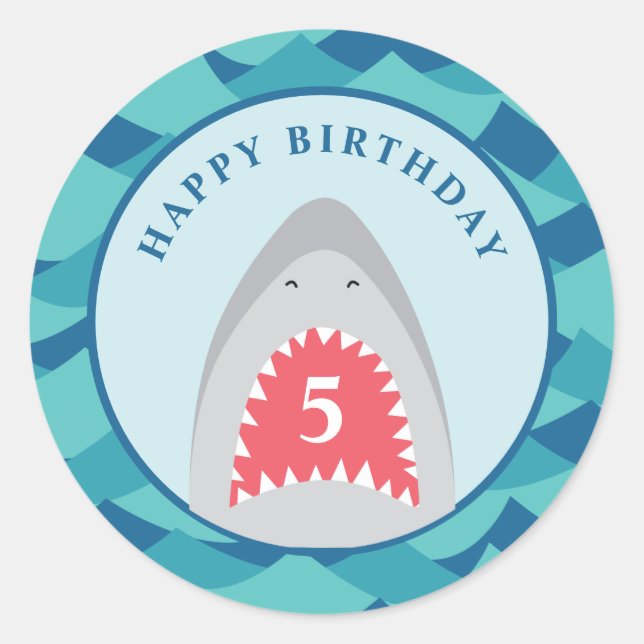 Shark birthday Party Classic Round Sticker (Front)