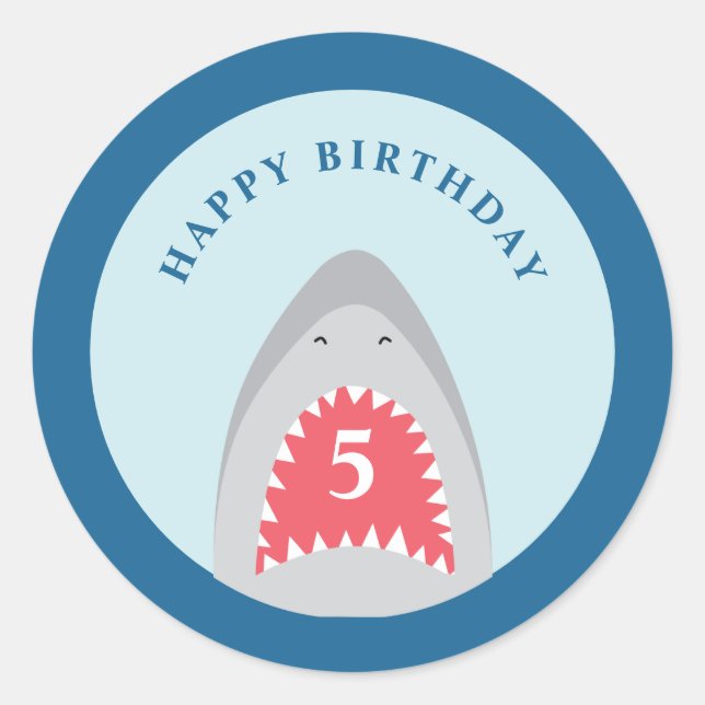 Shark birthday Party Classic Round Sticker (Front)