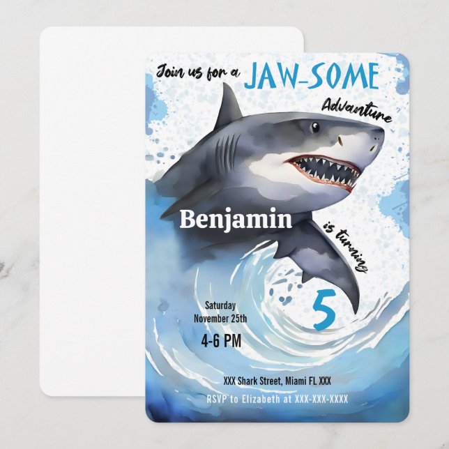 Shark Birthday Party Invitation (Front/Back)