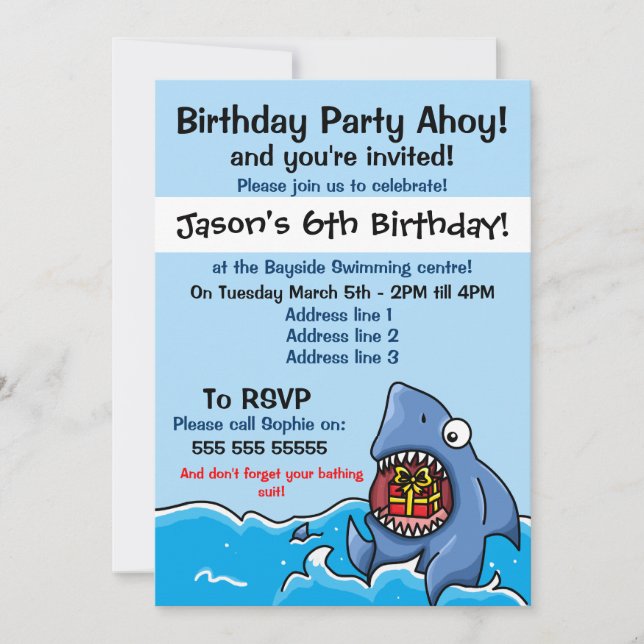 Shark Birthday Party Invitation (Front)