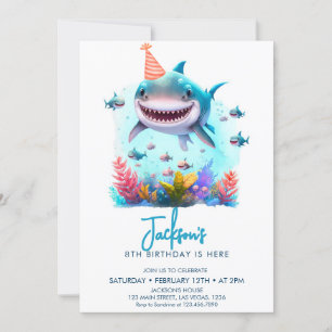 Shark Birthday Party Invitation