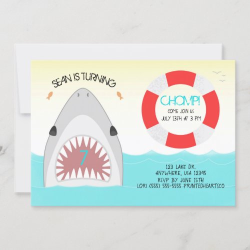 Shark Birthday Party Invitation   Boy